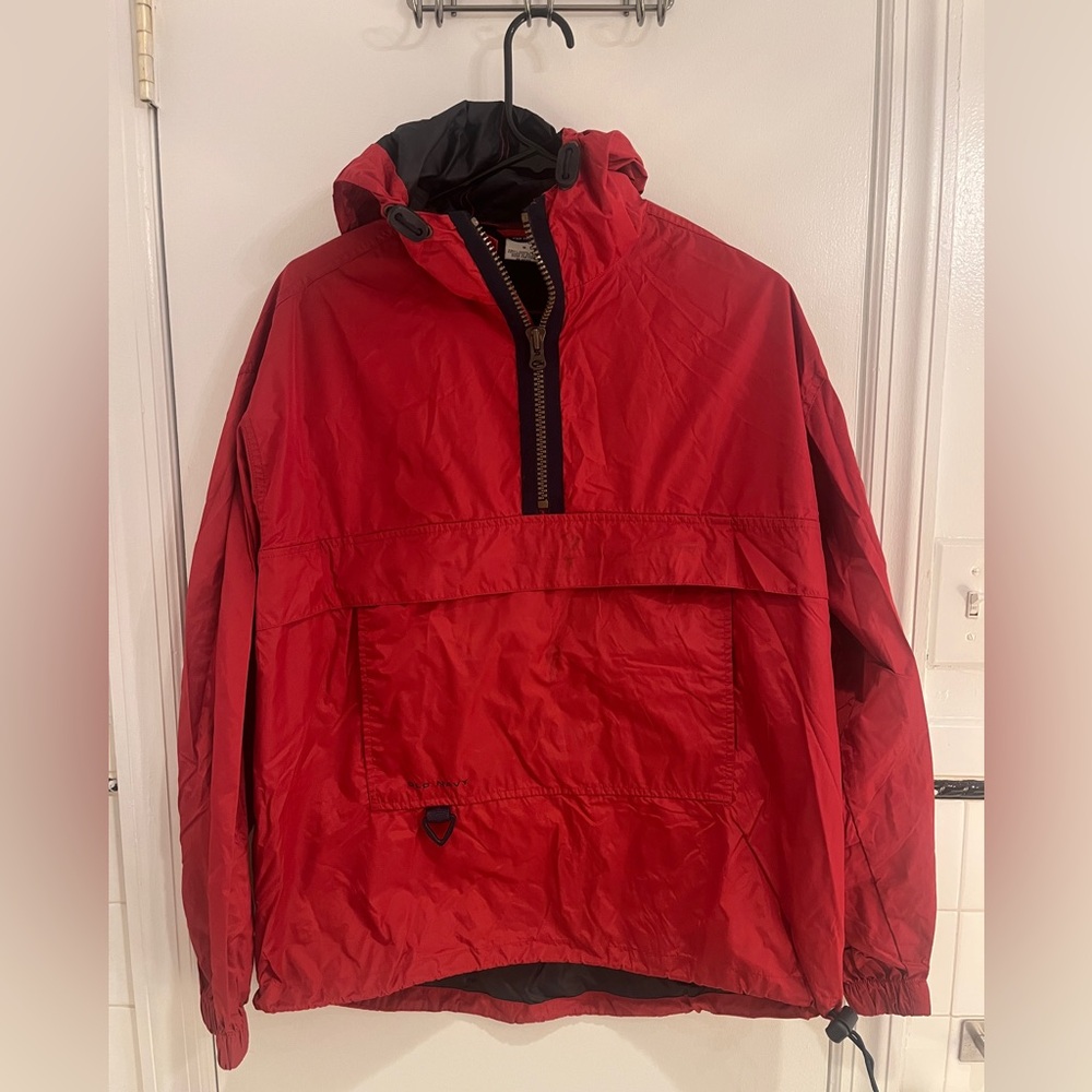 Old navy  vintage 90s Red Hooded Windbreaker Jacket